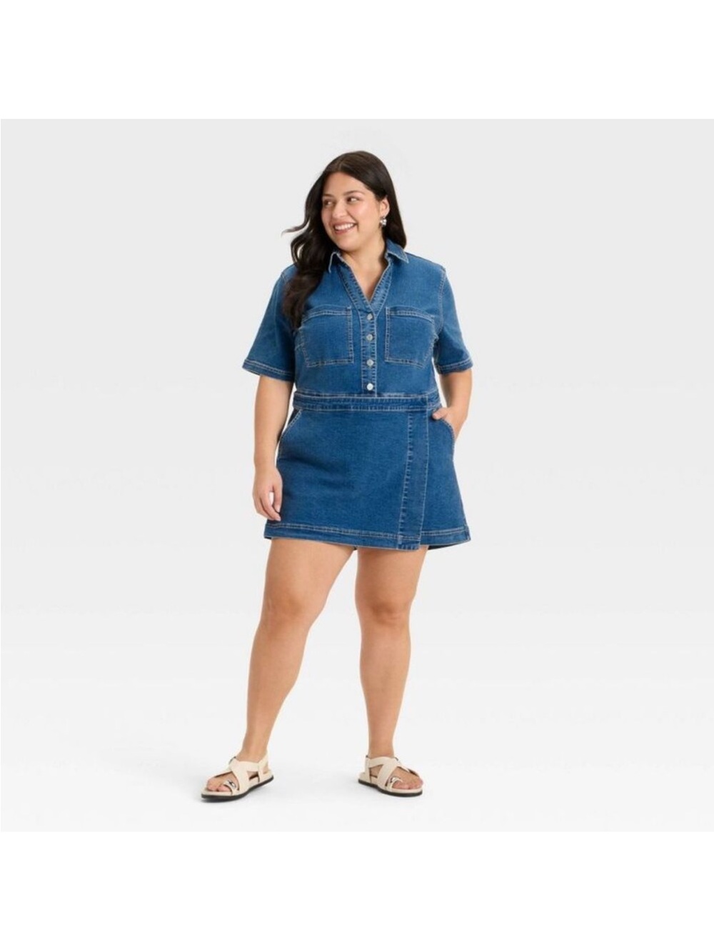 Ava & Viv Blue Denim Shirt Mini Romper SZ 2X NWT - Picture 2 of 12